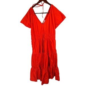 Free‎ Assembly Red V Neck Dress Women's Size Lg Tiered Summer